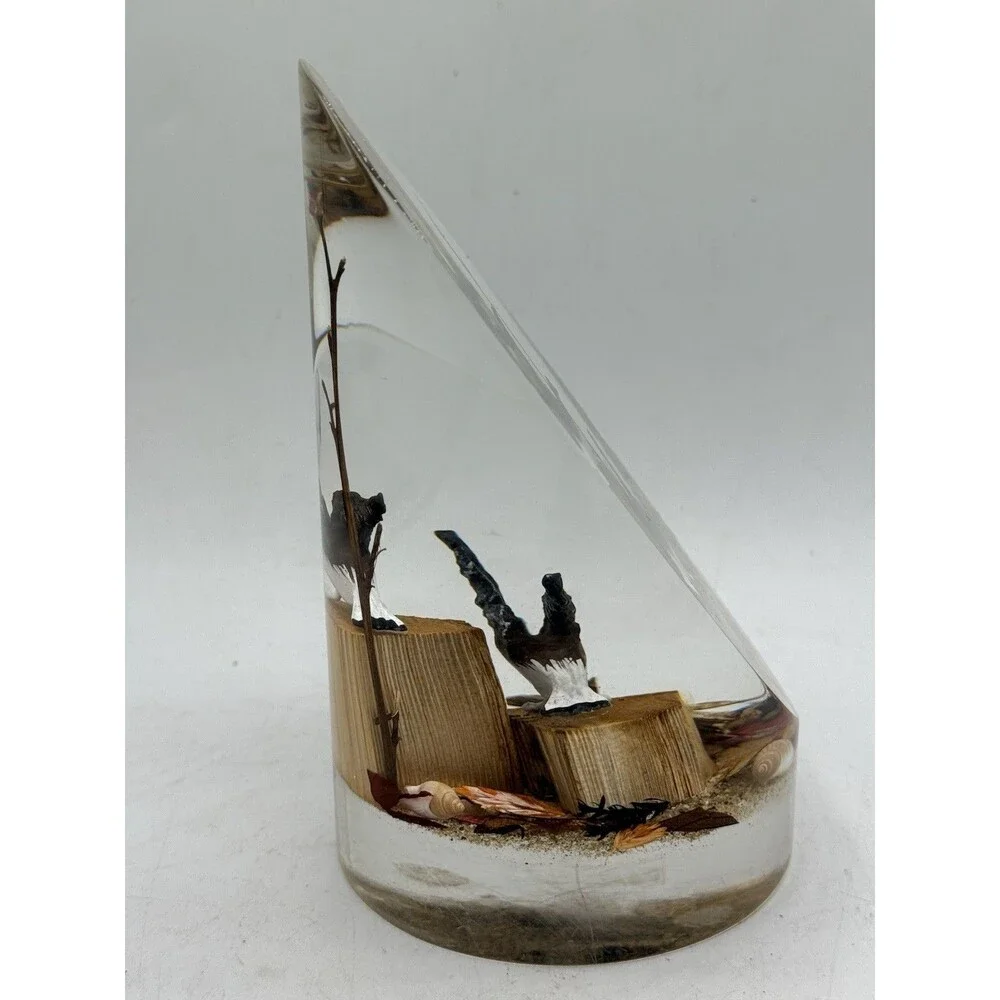 Vintage Large Lucite Carved Canadian Geese Diorama Display Paperweight 1980s